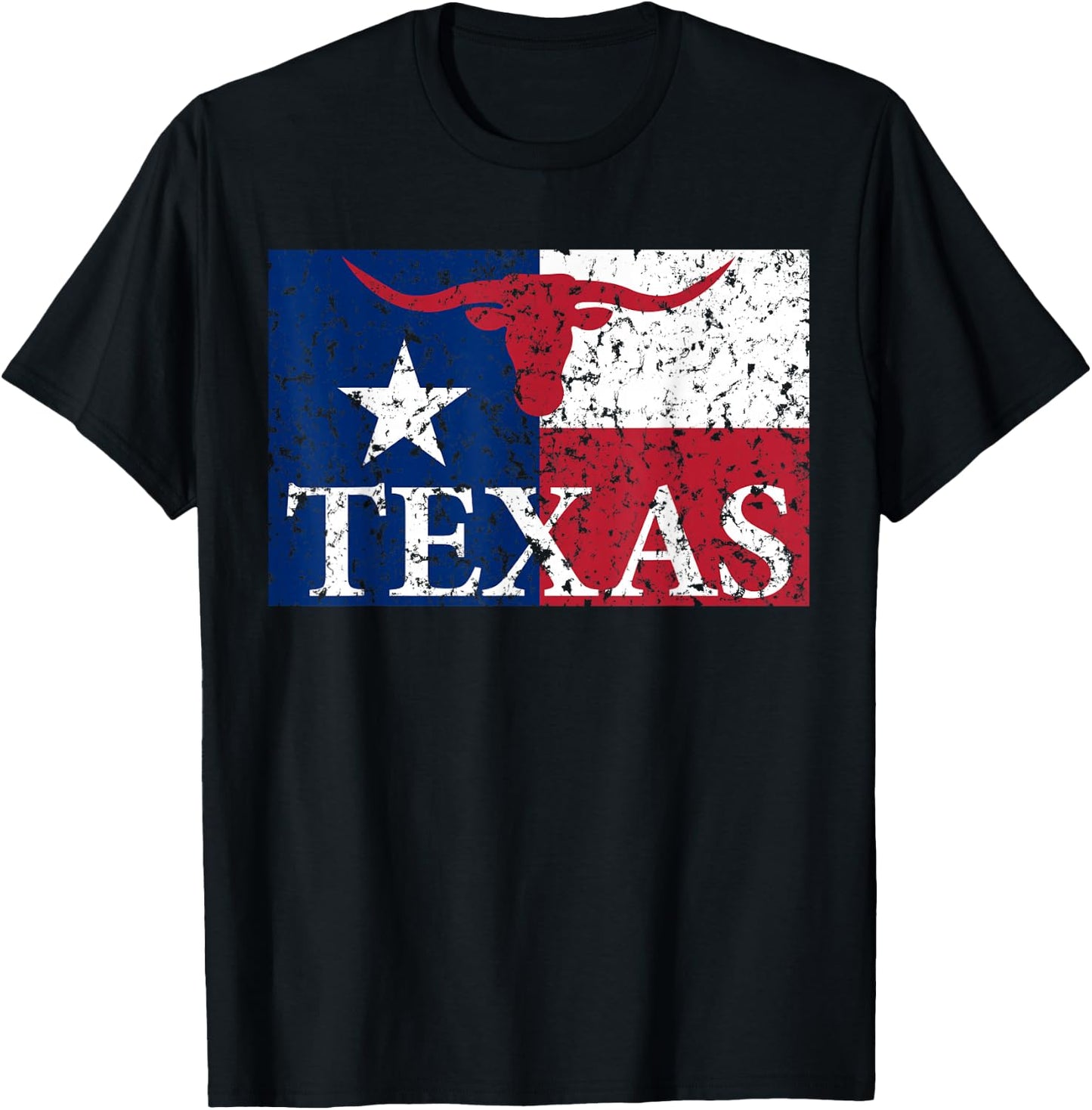 I Love Texas Longhorn Faded Grunge TX Flag T-Shirt - T-Shirt | Black