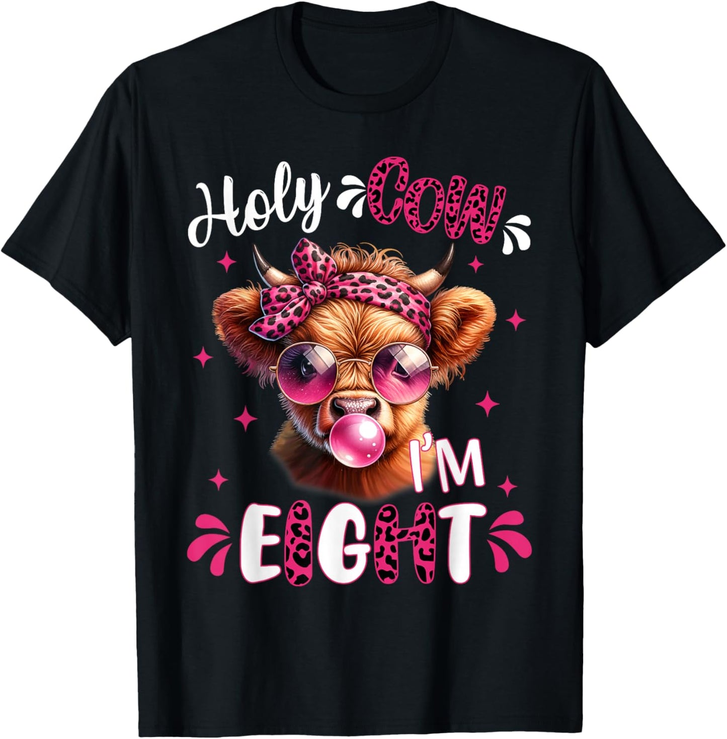 I'm Eight Years Old Girl It's My 8th Birthday Highland Cow T-Shirt - T-Shirt | Black