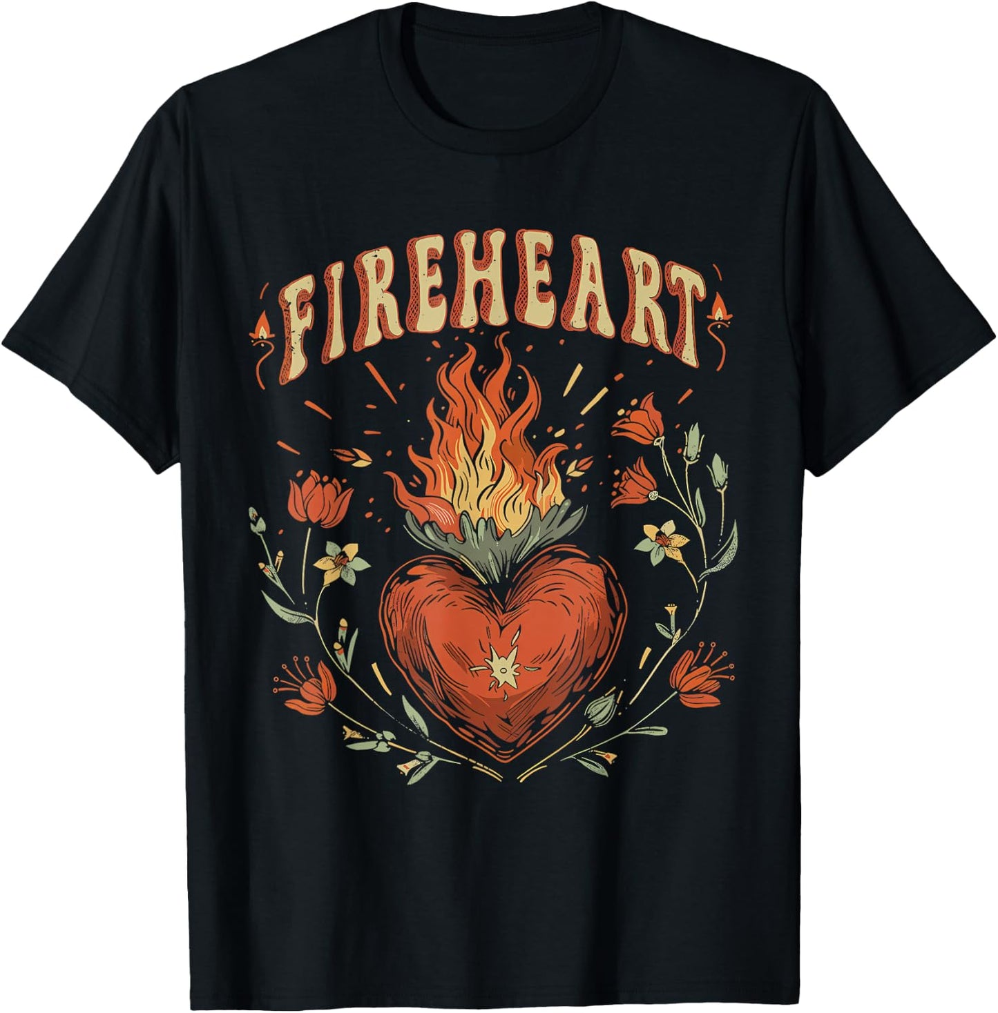Vintage Fire-Heart T-Shirt - T-Shirt | Black