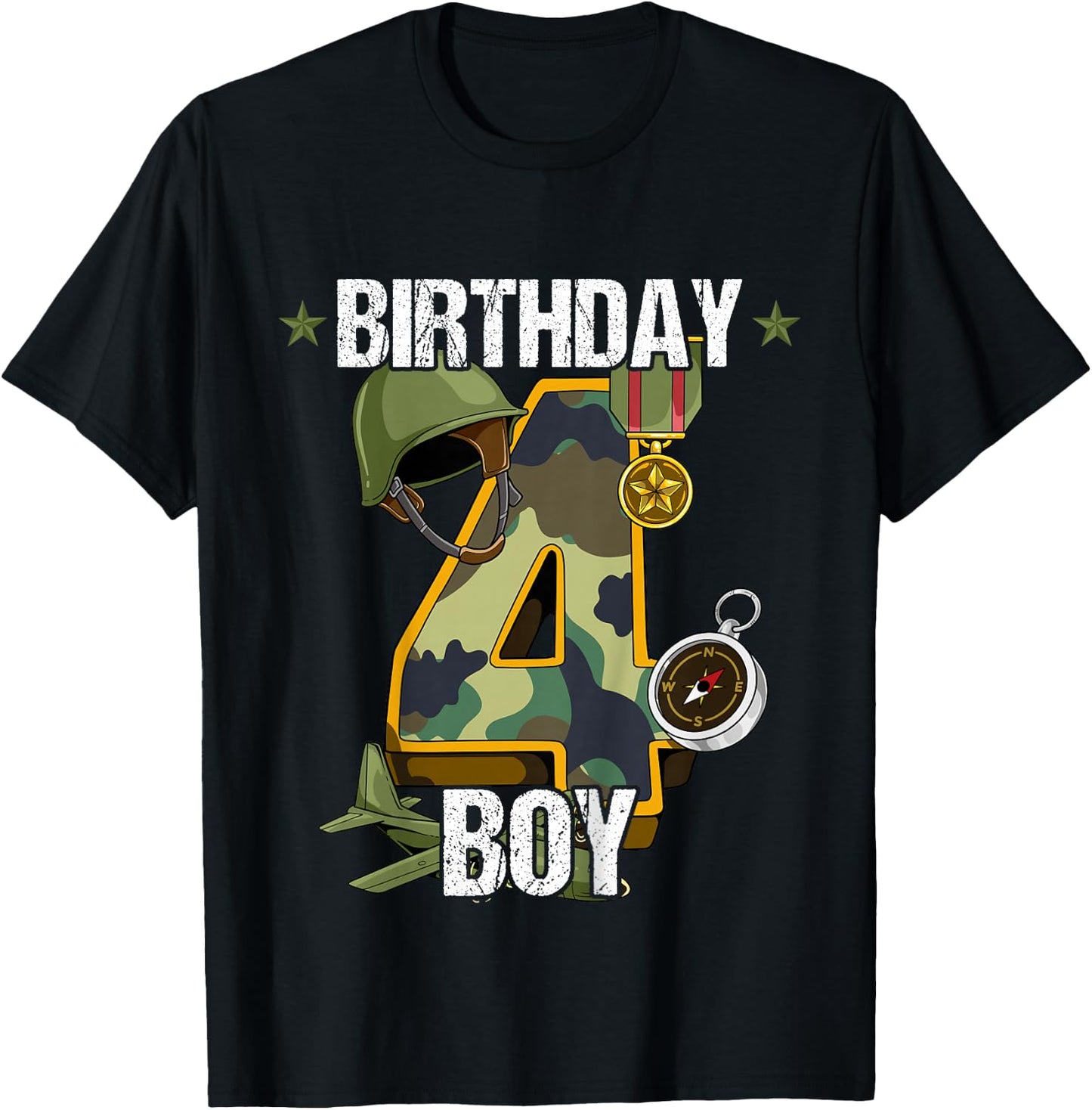 Kids 4th Birthday Army T-Shirt - T-Shirt | Black