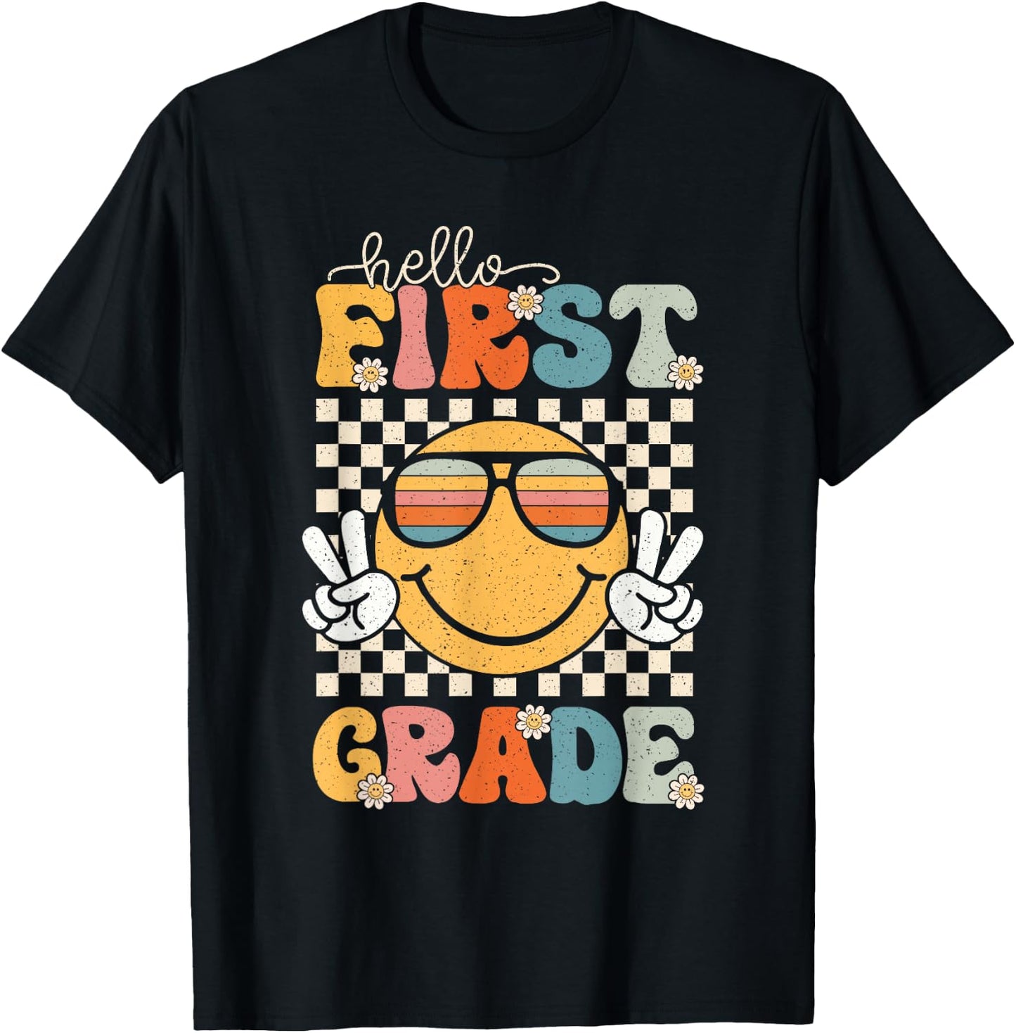 Hello First Grade Retro 1st Day of School 1st Grade Team T-Shirt - T-Shirt | Black