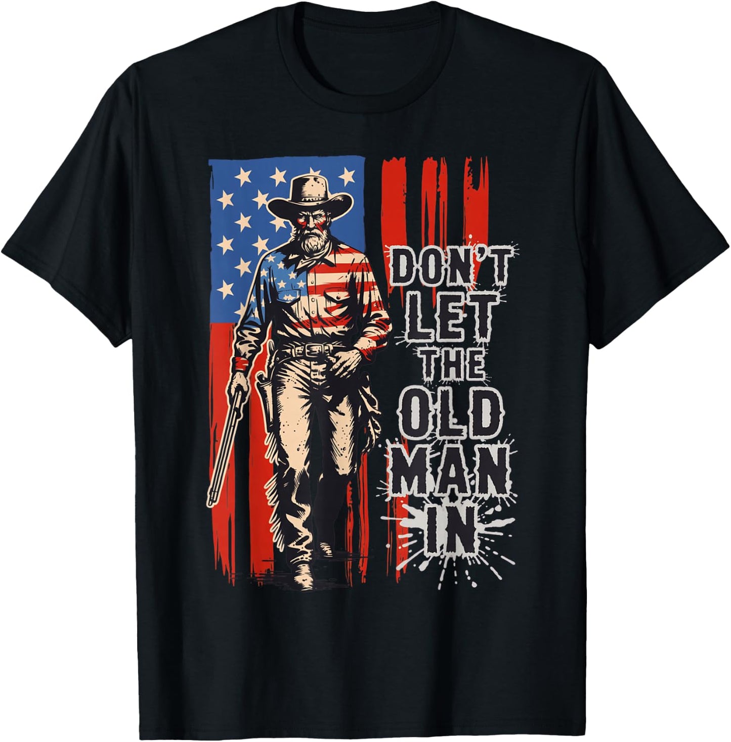 Don't Let The Old Man in Vintage American Flag Cowboy T-Shirt - T-Shirt | Black