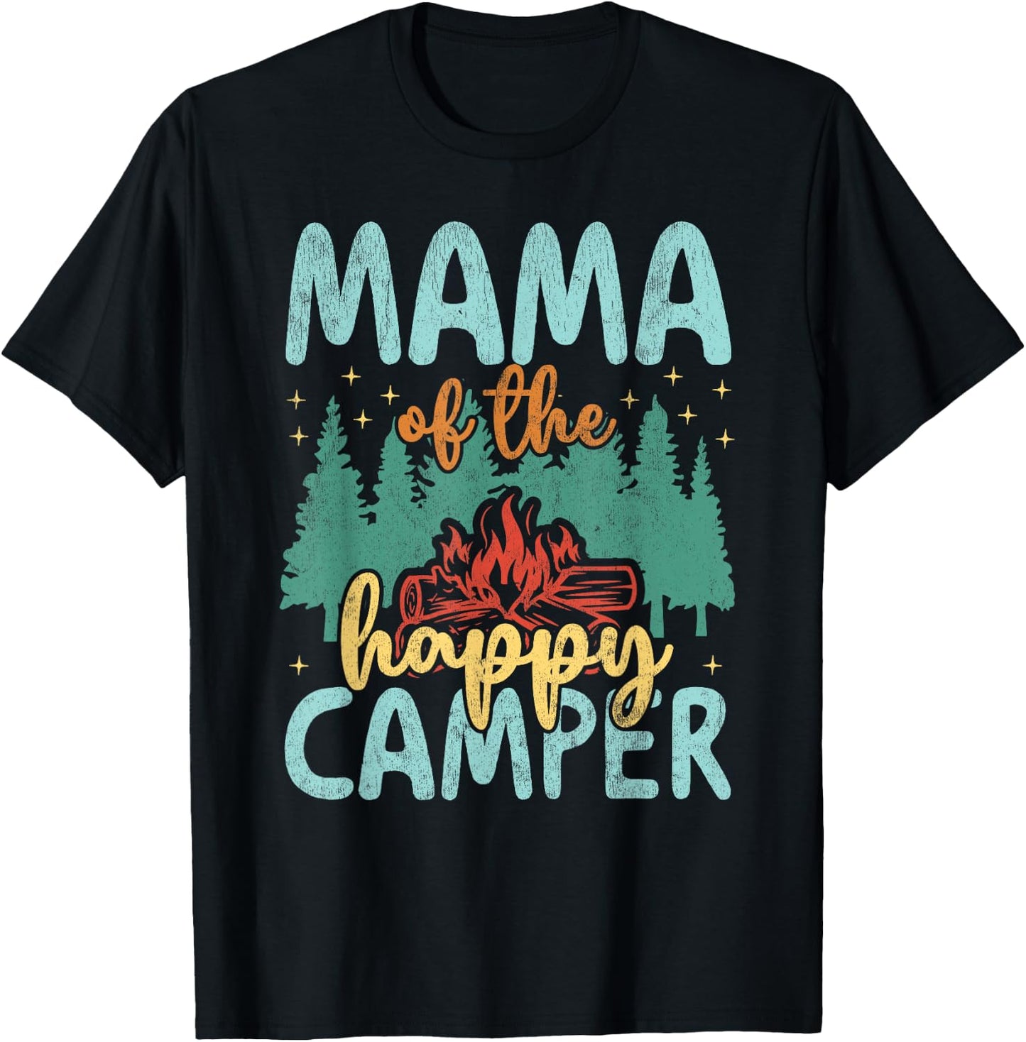 Mama of Happy Camper 1st Birthday Party Retro Mama T-Shirt - T-Shirt | Black