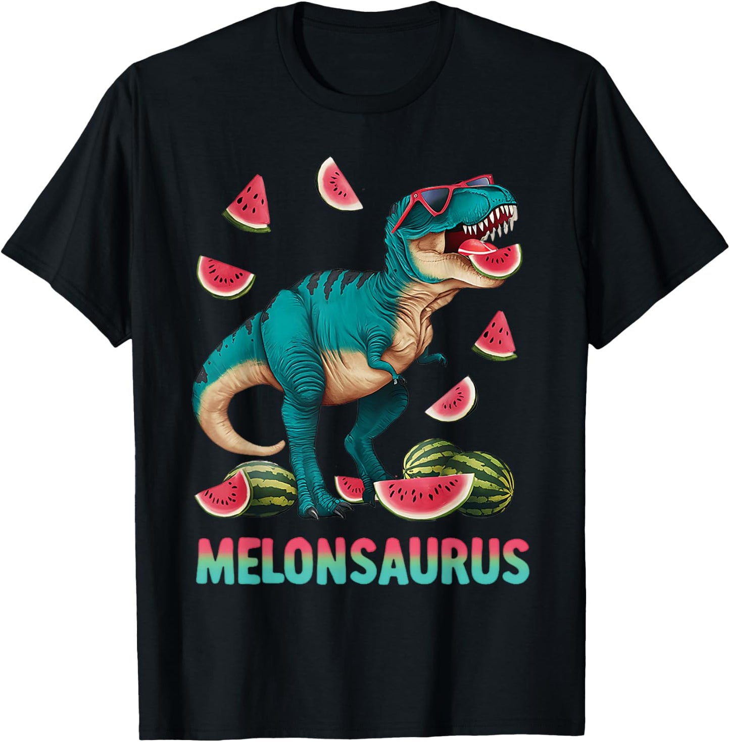 Funny Melonsaurus Watermelon Dinosaur T Rex Summer Vacation T-Shirt - T-Shirt | Black