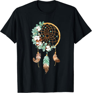 Floral Boho Watercolor Dream Catcher Bohemian Dream Catcher T-Shirt - T-Shirt | Black