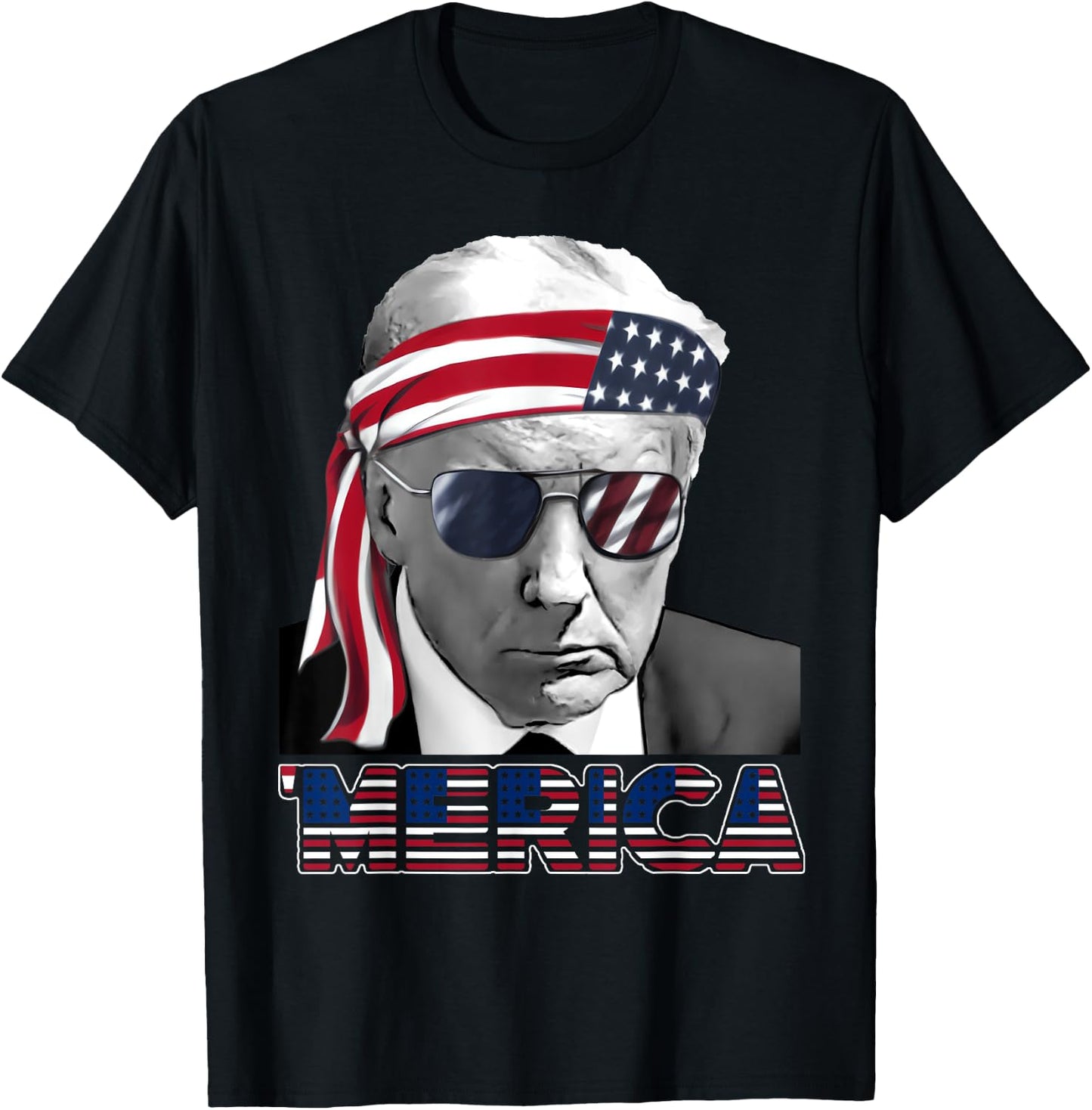 'MERICA TRUMP Happy 4th Of July Trump American Flag T-Shirt - T-Shirt | Black