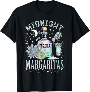 Midnight Margaritas Tequila Bottle Lime Succulent T-Shirt - T-Shirt | Black