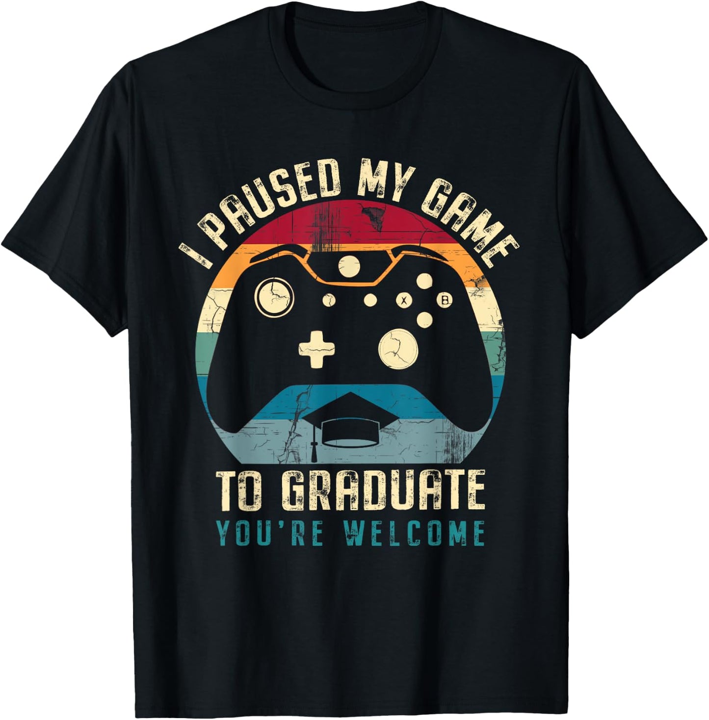 Funny Gamer Graduation I Paused My Game To Graduate T-Shirt - T-Shirt | Black