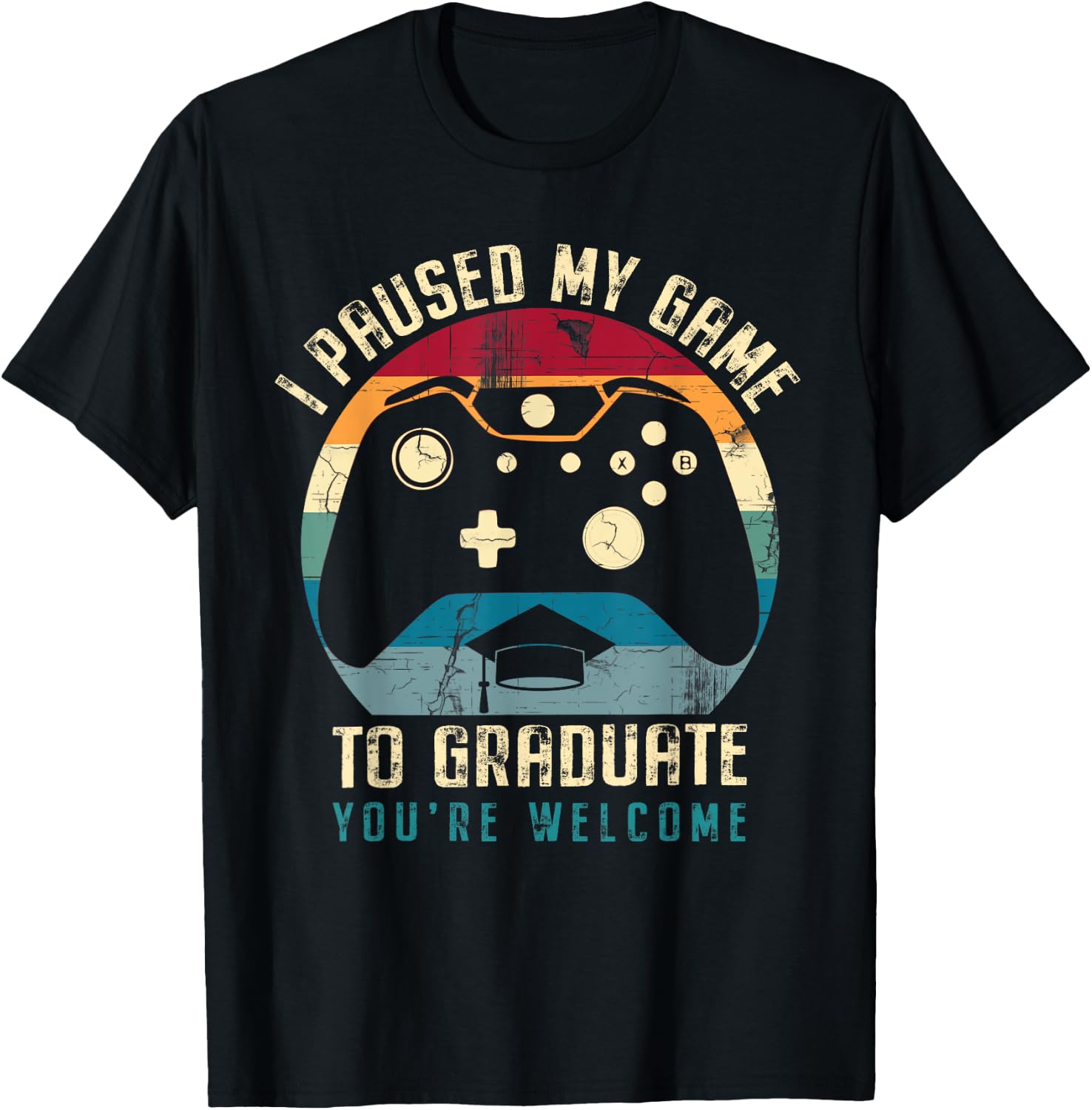 Funny Gamer Graduation I Paused My Game To Graduate T-Shirt - T-Shirt | Black