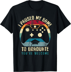 Funny Gamer Graduation I Paused My Game To Graduate T-Shirt - T-Shirt | Black