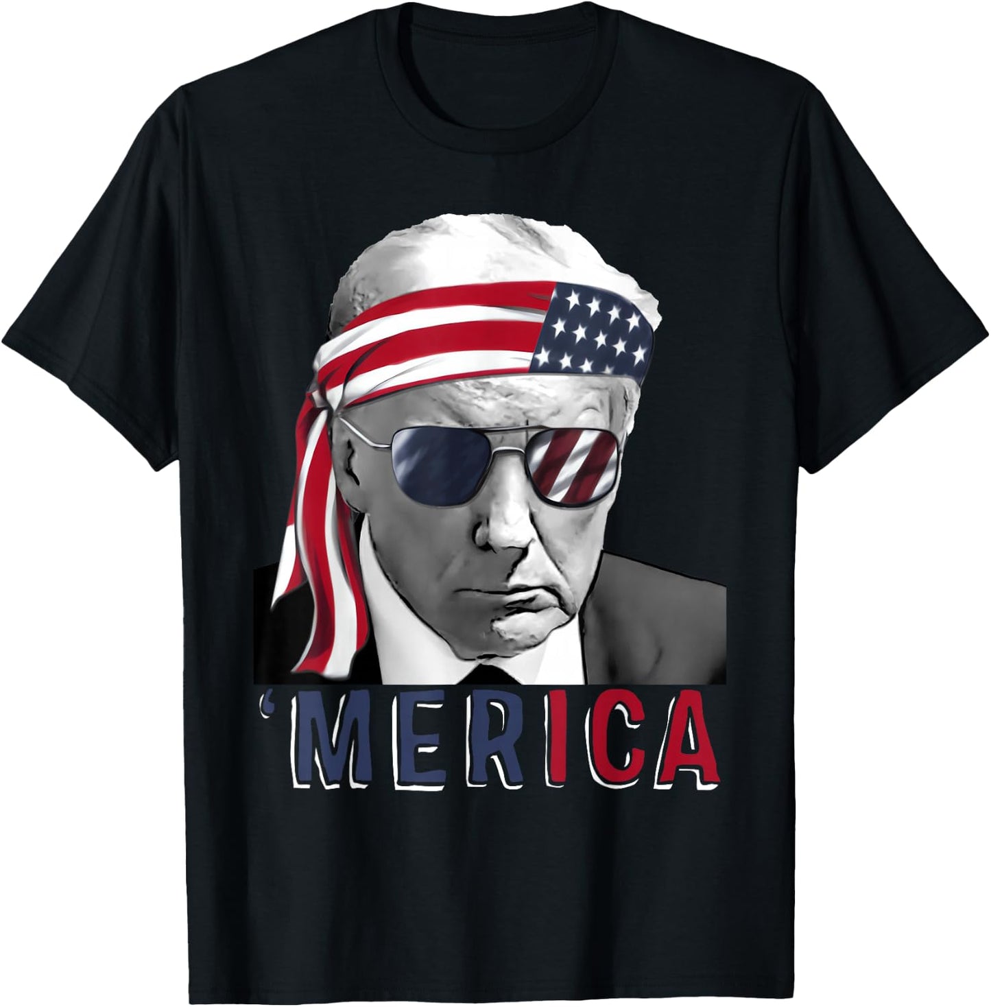 'MERICA TRUMP Happy 4th Of July Trump American Flag USA T-Shirt - T-Shirt | Black