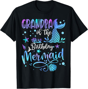 Grandpa Of The Birthday Mermaid Bday Party Mermaid T-Shirt - T-Shirt | Black