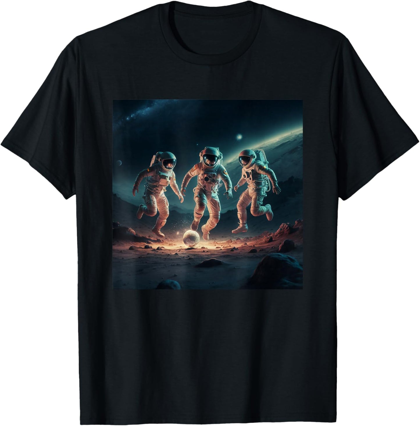 Astronauts Playing Soccer In Space T-Shirt - T-Shirt | Black