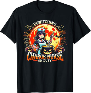 Charge Nurse Halloween Spooky Nursing Trick Or Treat T-Shirt - T-Shirt | Black