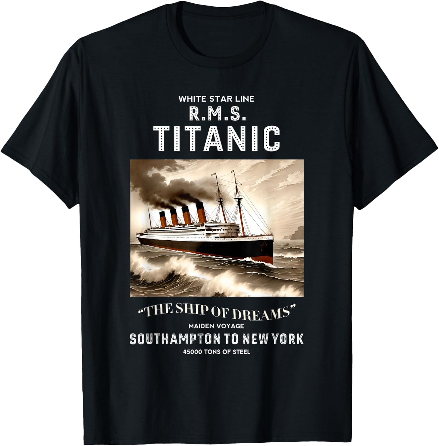 White Star Line RMS Titanic Ship Boys Kids Men T-Shirt - T-Shirt | Black