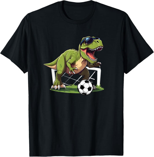T-Rex Playing Soccer Football Dinosaur Soccer Player T-Shirt - T-Shirt | Black