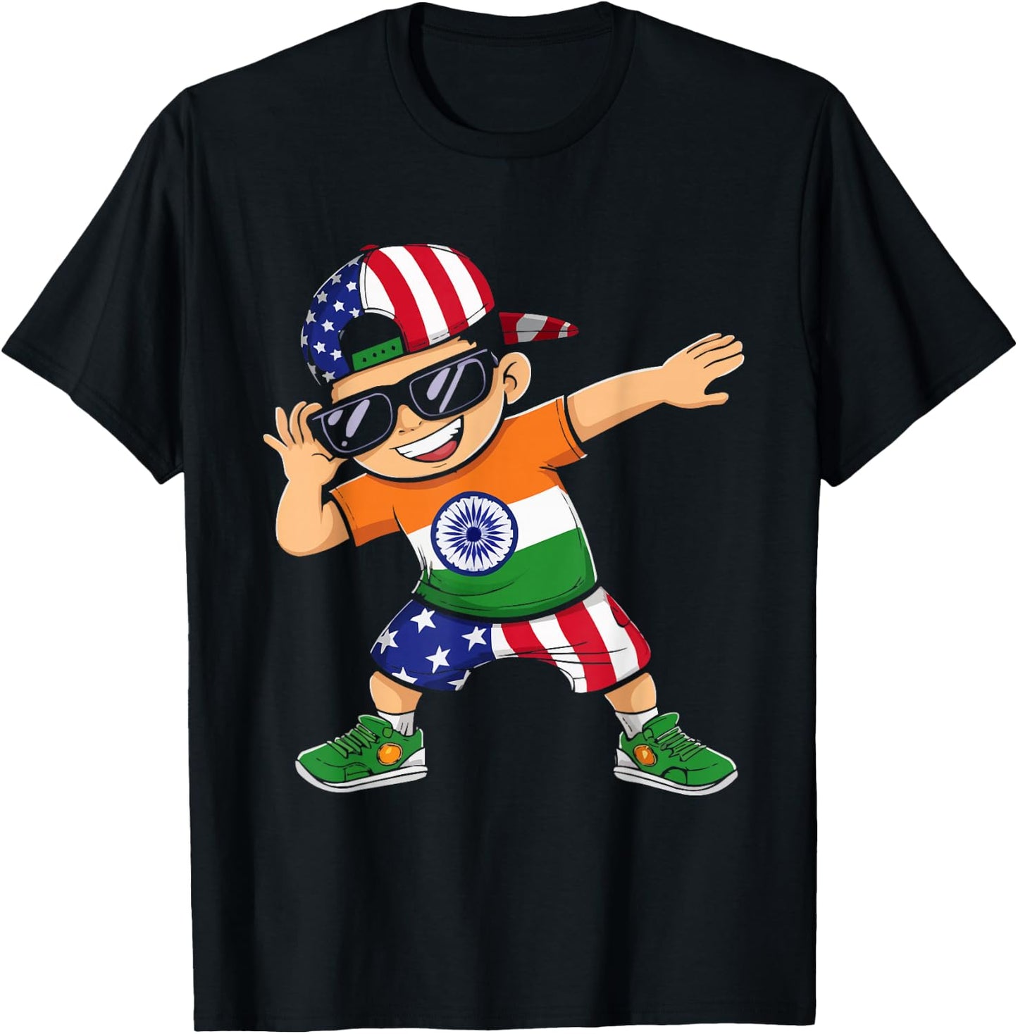 Half Indian Half American USA Flag India America T-Shirt - T-Shirt | Black