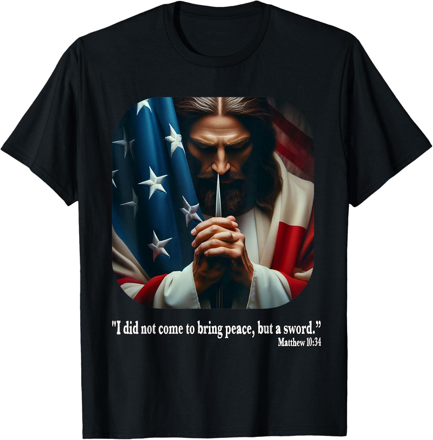 Jesus Fourth of July Bible Quote USA Flag Christian T-Shirt - T-Shirt | Black