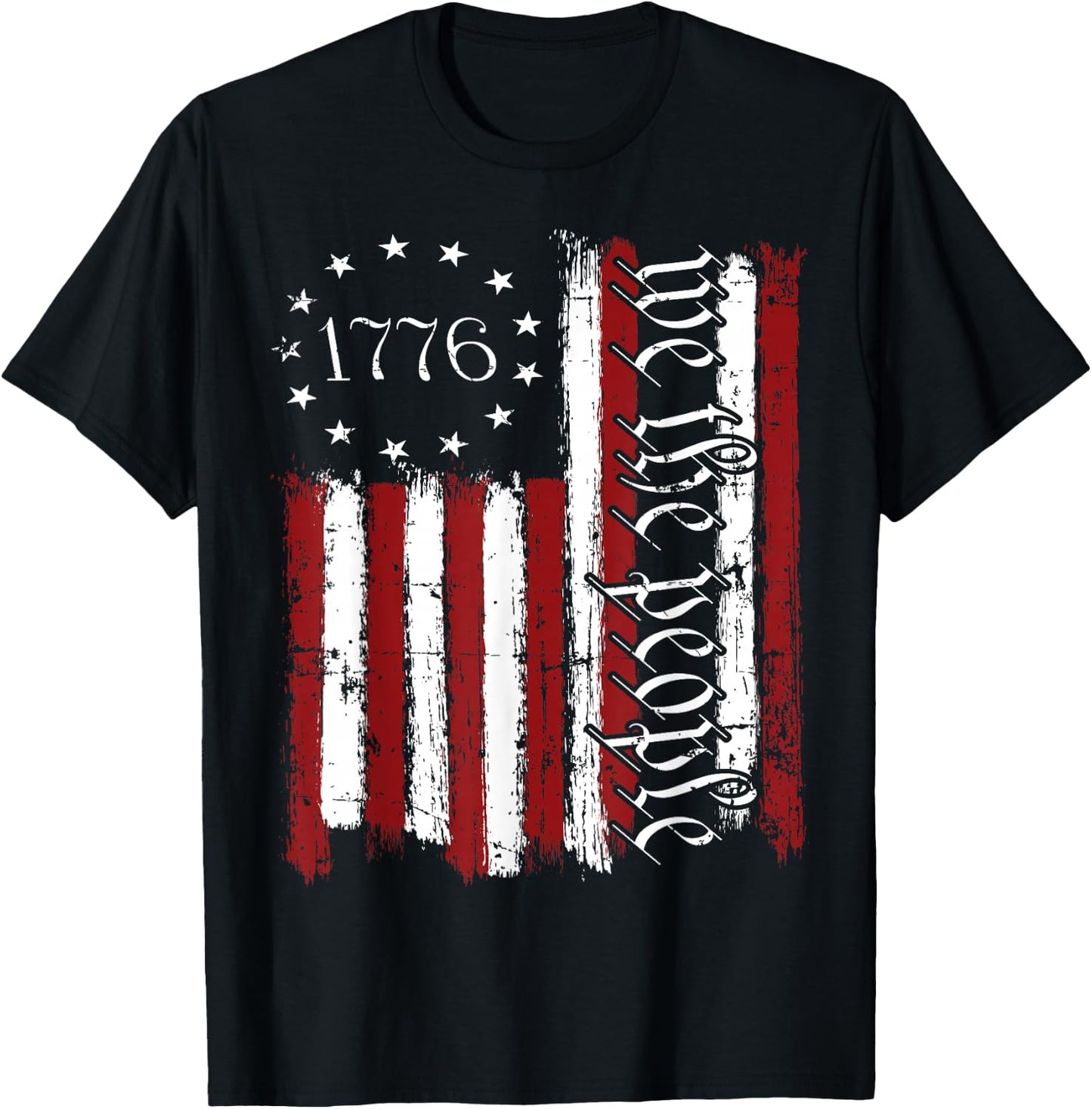 Old American Flag Patriotic 1776 We The People USA T-Shirt - T-Shirt | Black