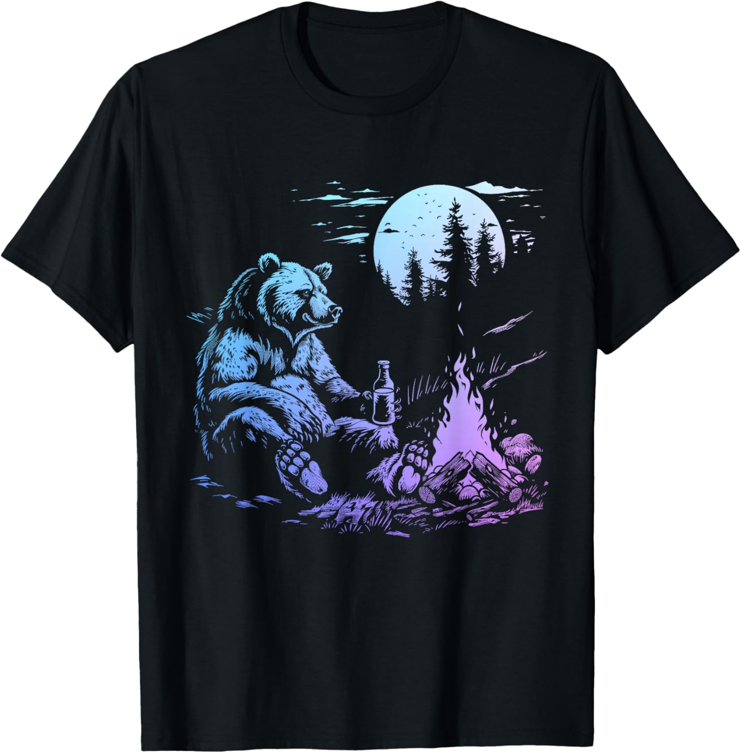 Camping Bear Drinking Beer Hiking Nature Funny Grizzly Bear T-Shirt - T-Shirt | Black
