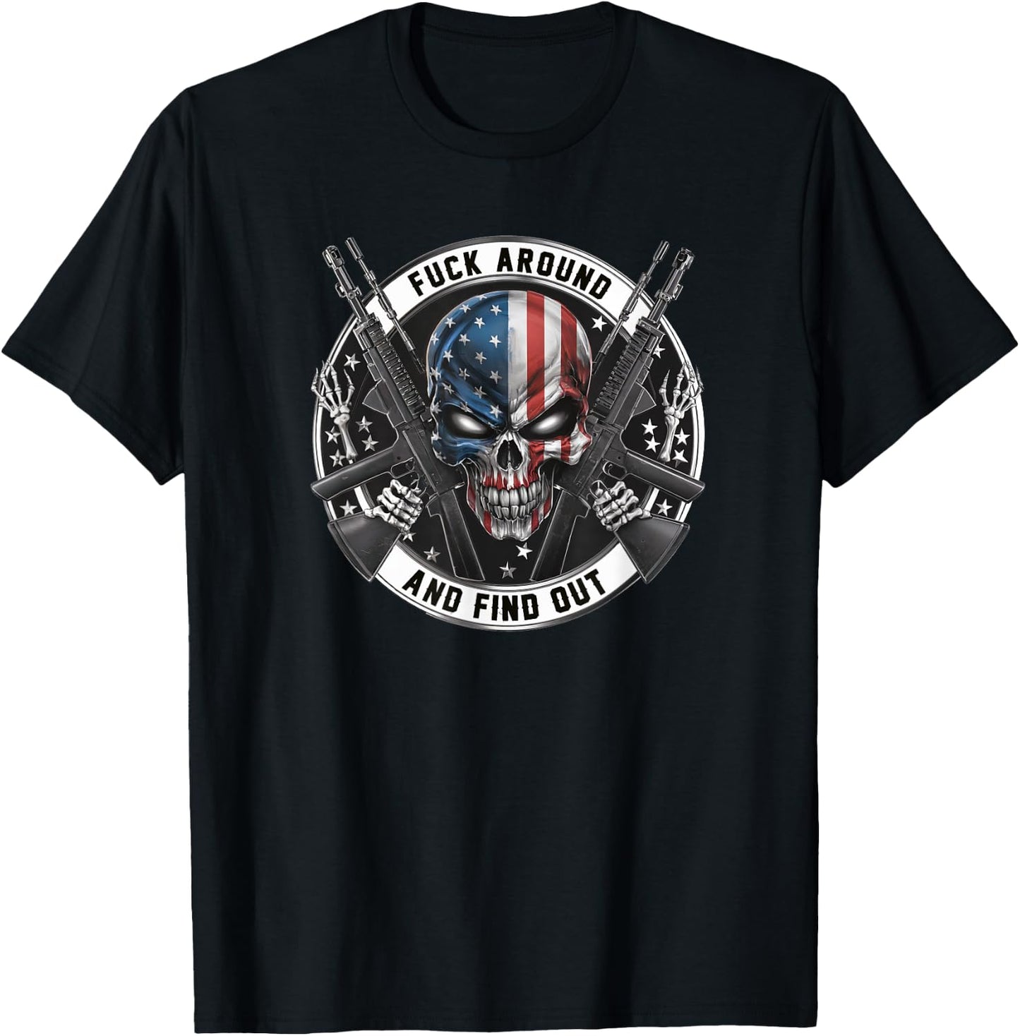 Flag Skull with American Flag F@ck Around and Find Out T-Shirt - T-Shirt | Black
