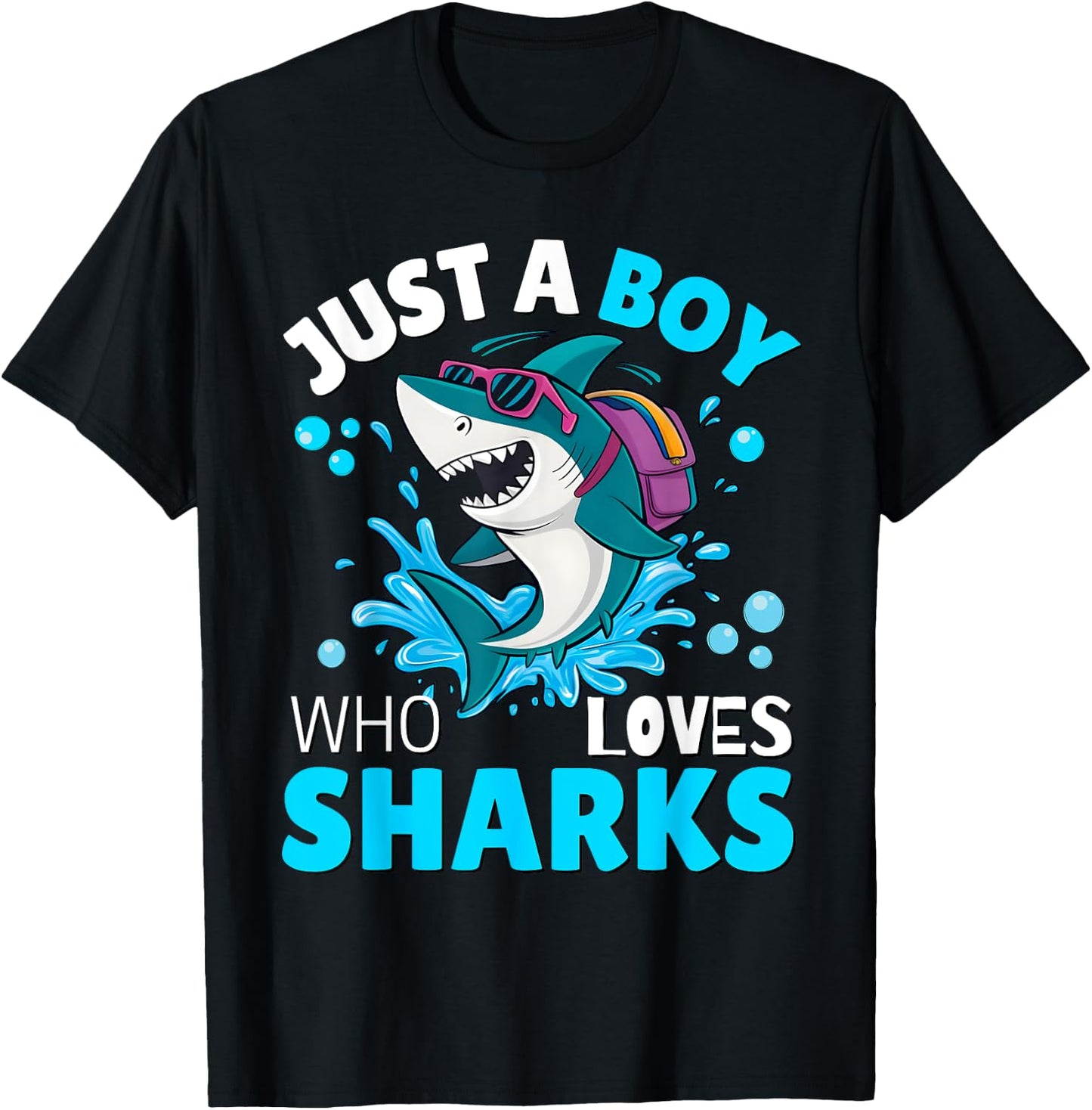Kids Shark Lover Just A Boy Who Loves Sharks Aquarium Day T-Shirt - T-Shirt | Black