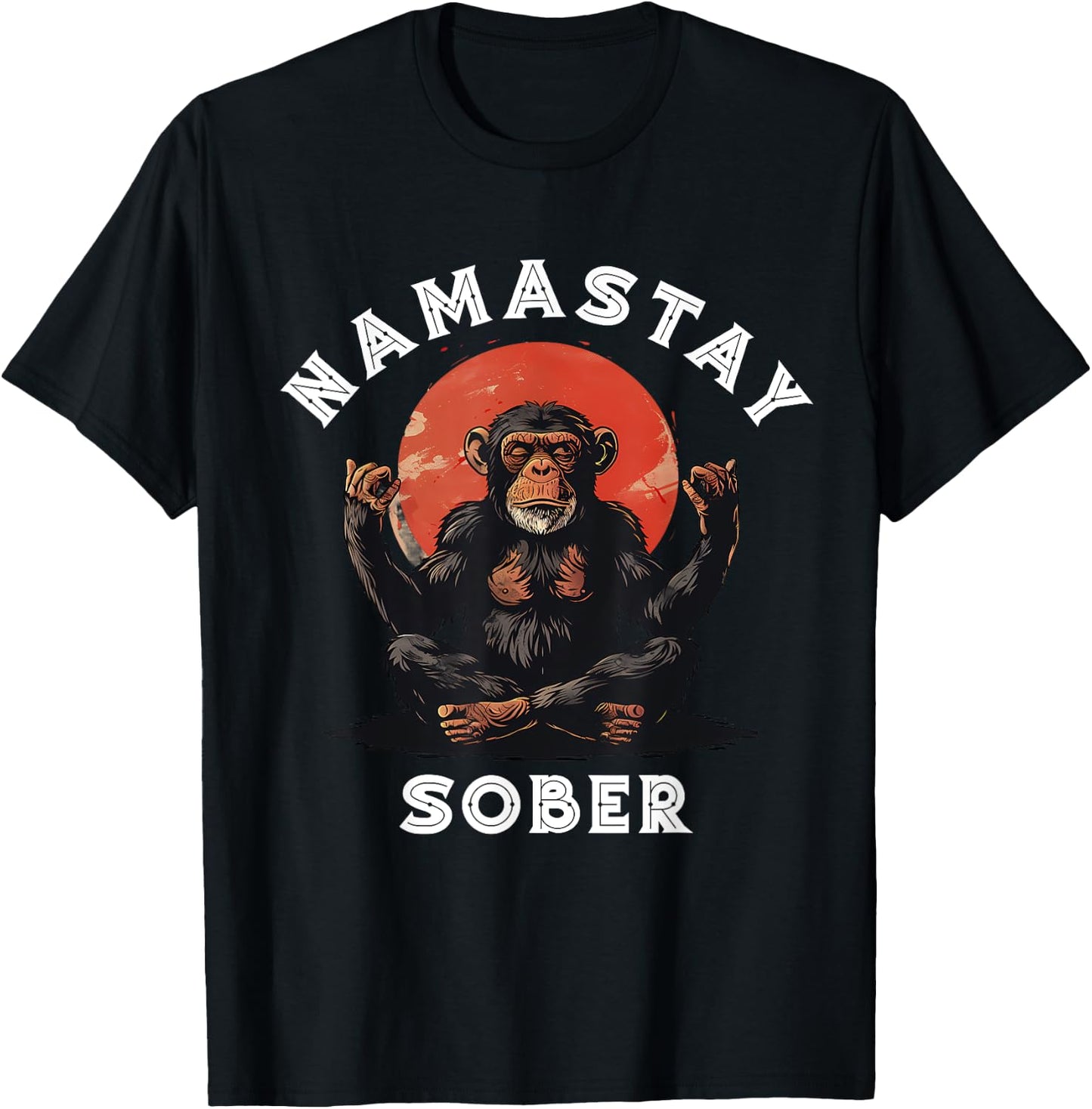 Monkey Namastay Sober NA AA Alcoholics Anonymous Mediation T-Shirt - T-Shirt | Black