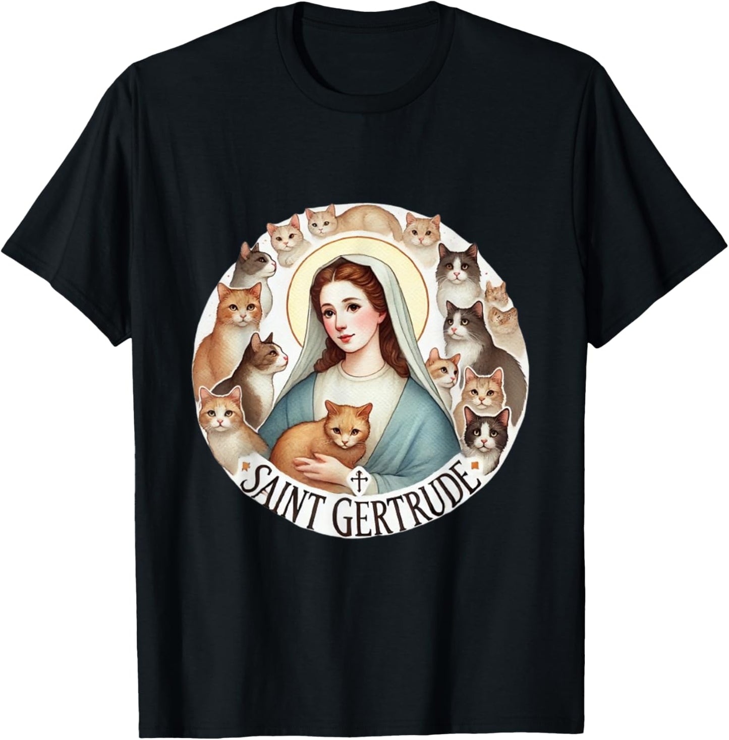 Saint Gertrude patron of cats love cats catholic saint kitty T-Shirt - T-Shirt | Black