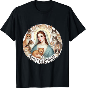 Saint Gertrude patron of cats love cats catholic saint kitty T-Shirt - T-Shirt | Black