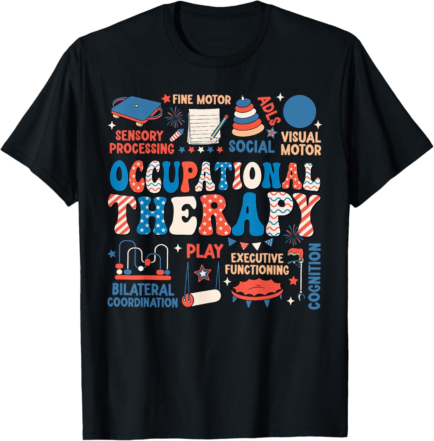 Retro Groovy Occupational Therapy OT Therapist 4th Of July Men T-Shirt - T-Shirt | Black