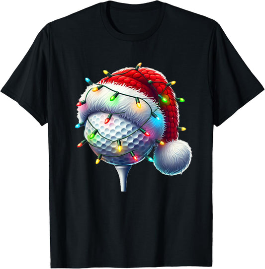 Golf Ball Santa Hat Xmas Golfing Golfer Christmas Boys Men T-Shirt - T-Shirt | Black
