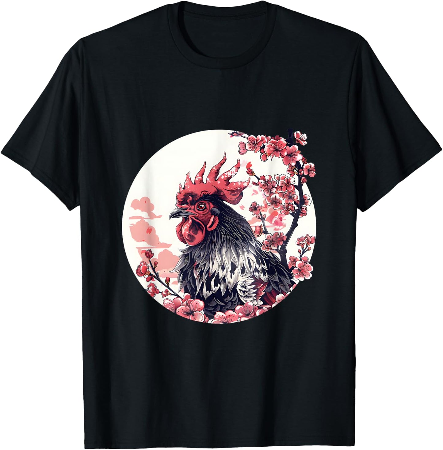 Japanese Cherry Blossom Aesthetic Chicken Farmer T-Shirt - T-Shirt | Black