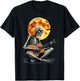 Skeleton Playing Guitar & Funny Halloween | Music & Moon T-Shirt - T-Shirt | Black