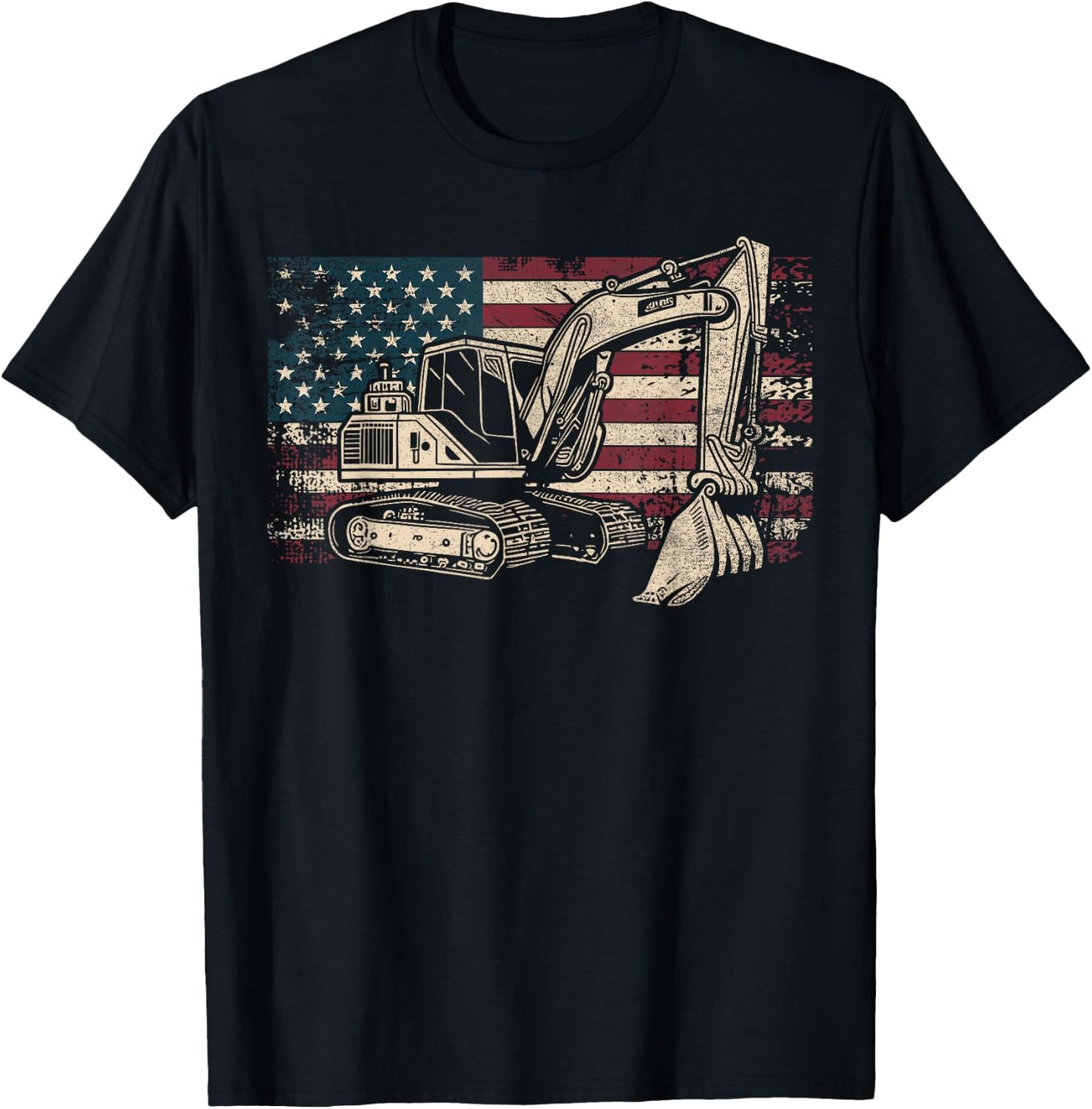 Excavator American Flag Patriotic Excavator 4th of July T-Shirt - T-Shirt | Black