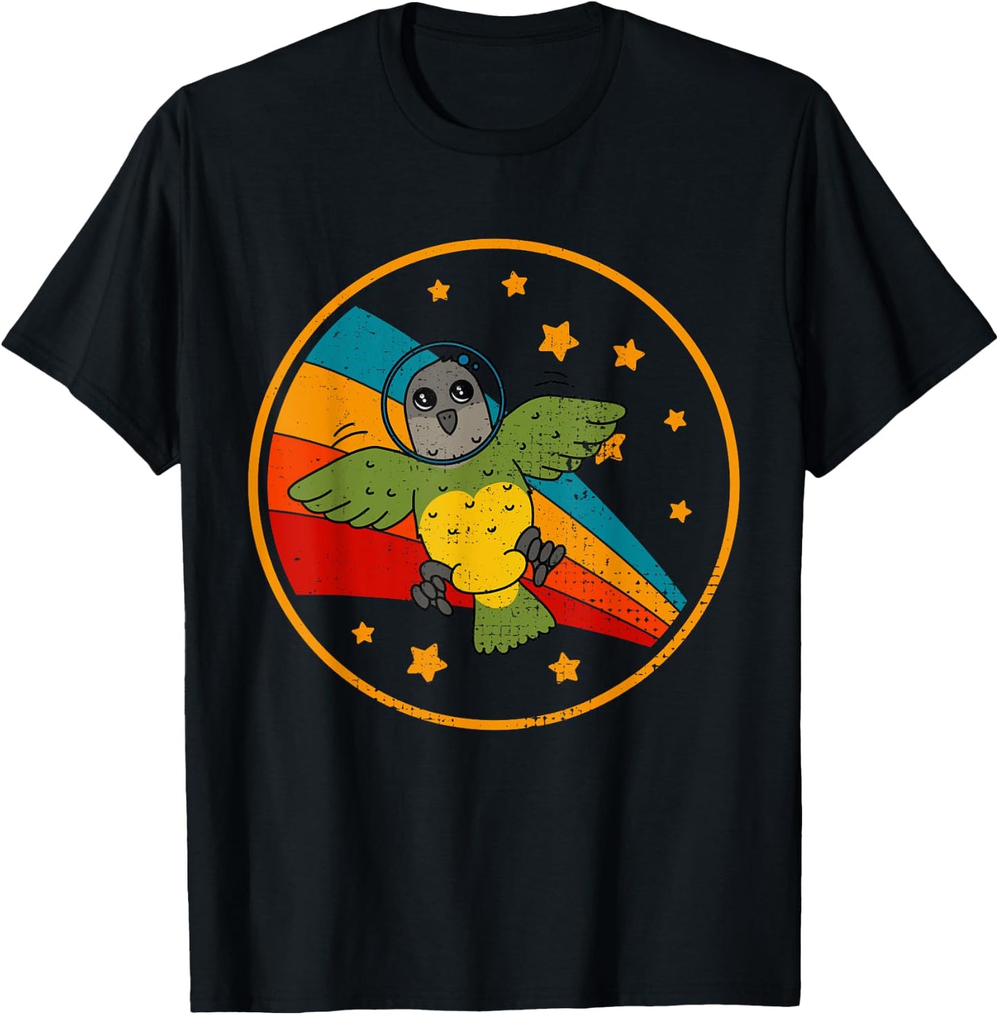 Cute Vintage Senegal Parrot Retro White Parrot In Space T-Shirt - T-Shirt | Black