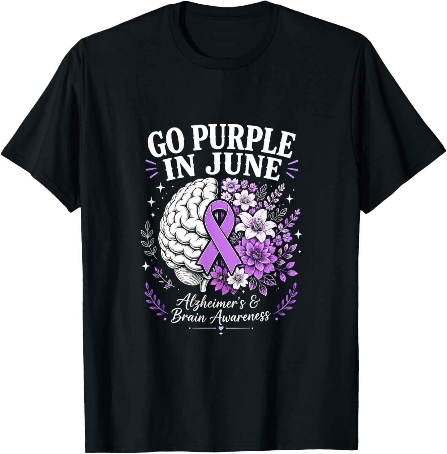 Go Purple in June Alzheimer’s Brain Awareness Ribbon Warrior T-Shirt - T-Shirt | Black
