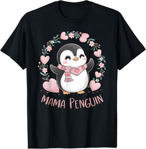 Penguin Mama Flightless Bird Lover Mother's Day Mommy Mom T-Shirt - T-Shirt | Black
