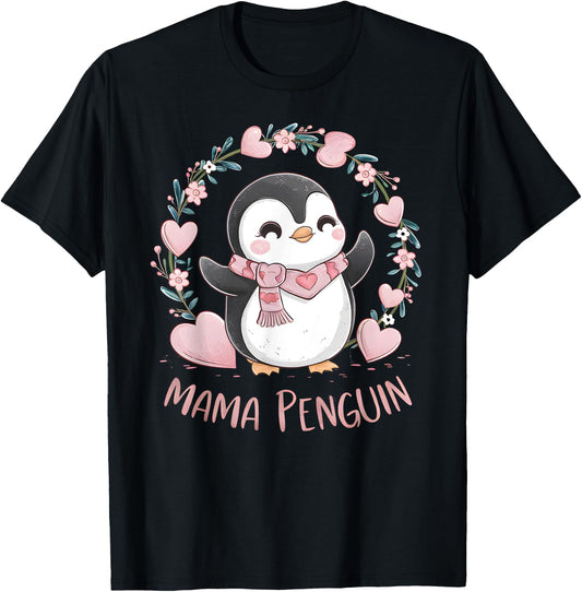 Penguin Mama Flightless Bird Lover Mother's Day Mommy Mom T-Shirt - T-Shirt | Black