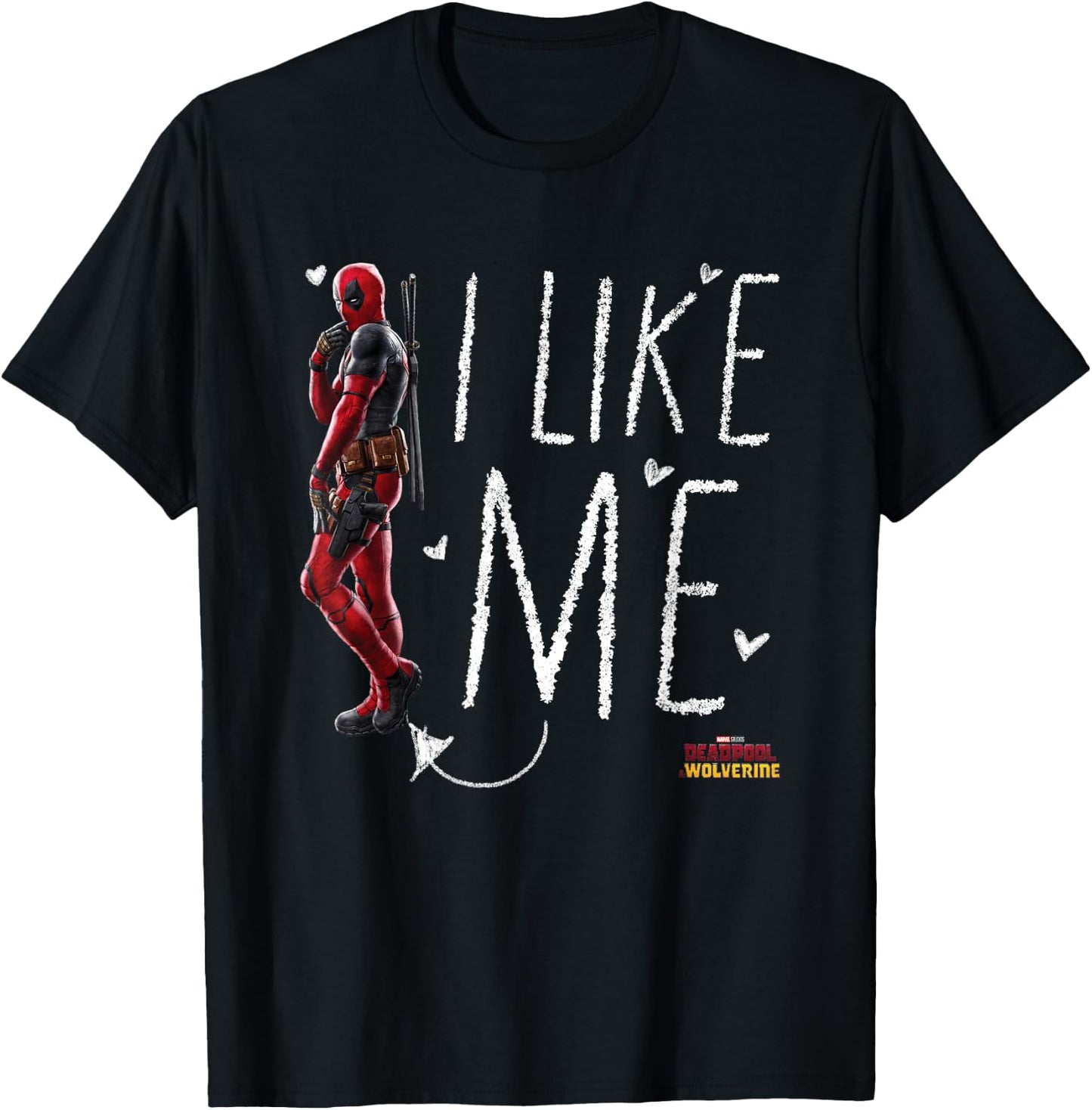 Marvel Deadpool & Wolverine I Like Me Doodle Portrait Logo T-Shirt - T-Shirt | Black