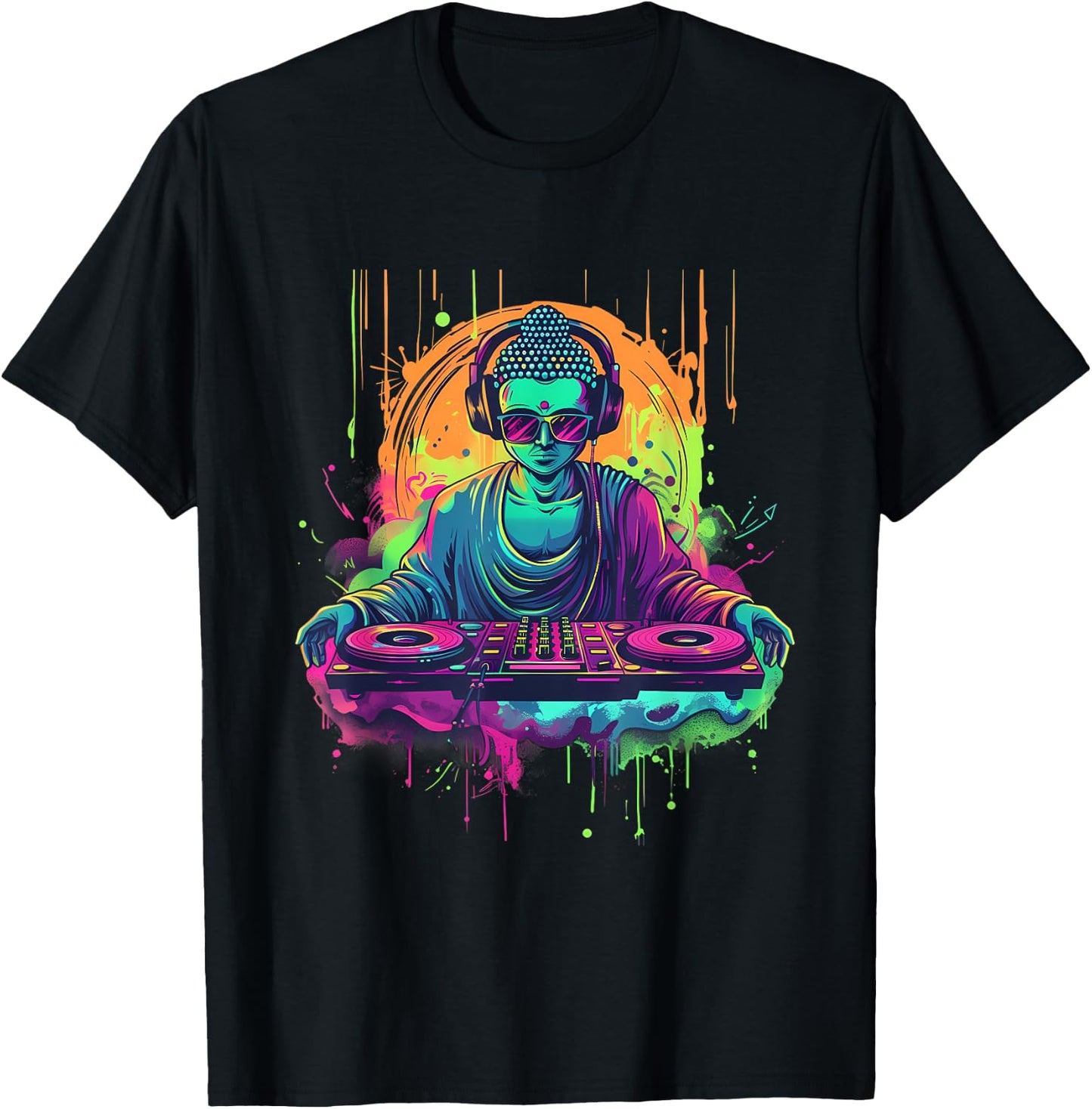 Buddha DJ House Turntable DJ Buddha Meditation Dance Club T-Shirt - T-Shirt | Black