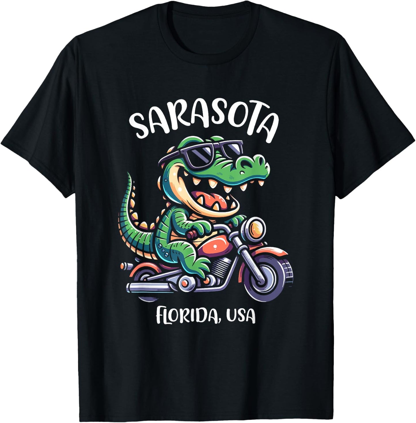 Sarasota Florida USA Fun Alligator Cartoon Design T-Shirt - T-Shirt | Black