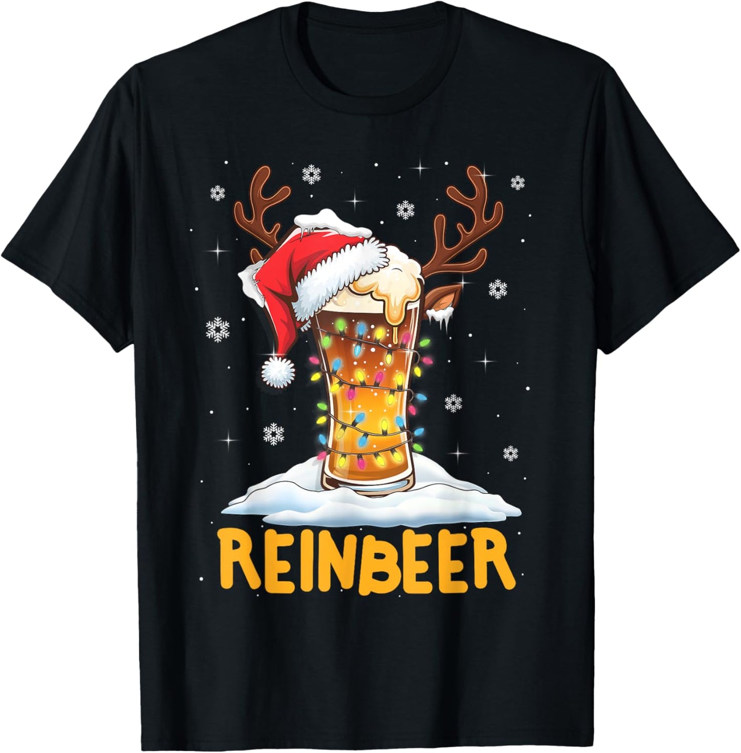 Winedeer Reinbeer Santa Hat Reindeer Couple Xmas Matching T-Shirt - T-Shirt | Black