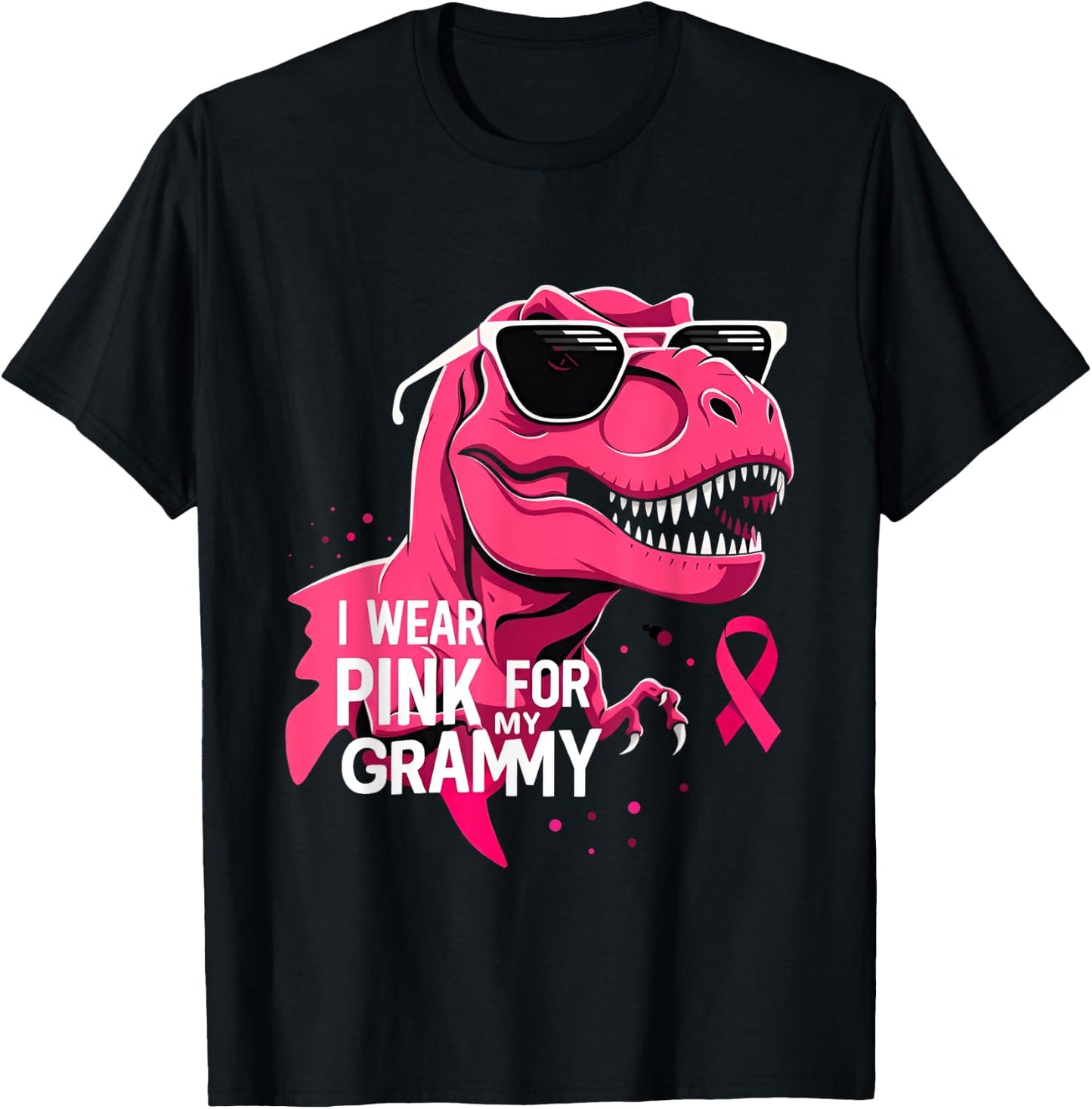 I Wear Pink For My Grammy Dinosaur Breast Cancer Awareness T-Shirt - T-Shirt | Black
