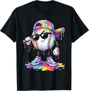 Baseball Drip for Boys Kids Player Ice Cream Dripping T-Shirt - T-Shirt | Black