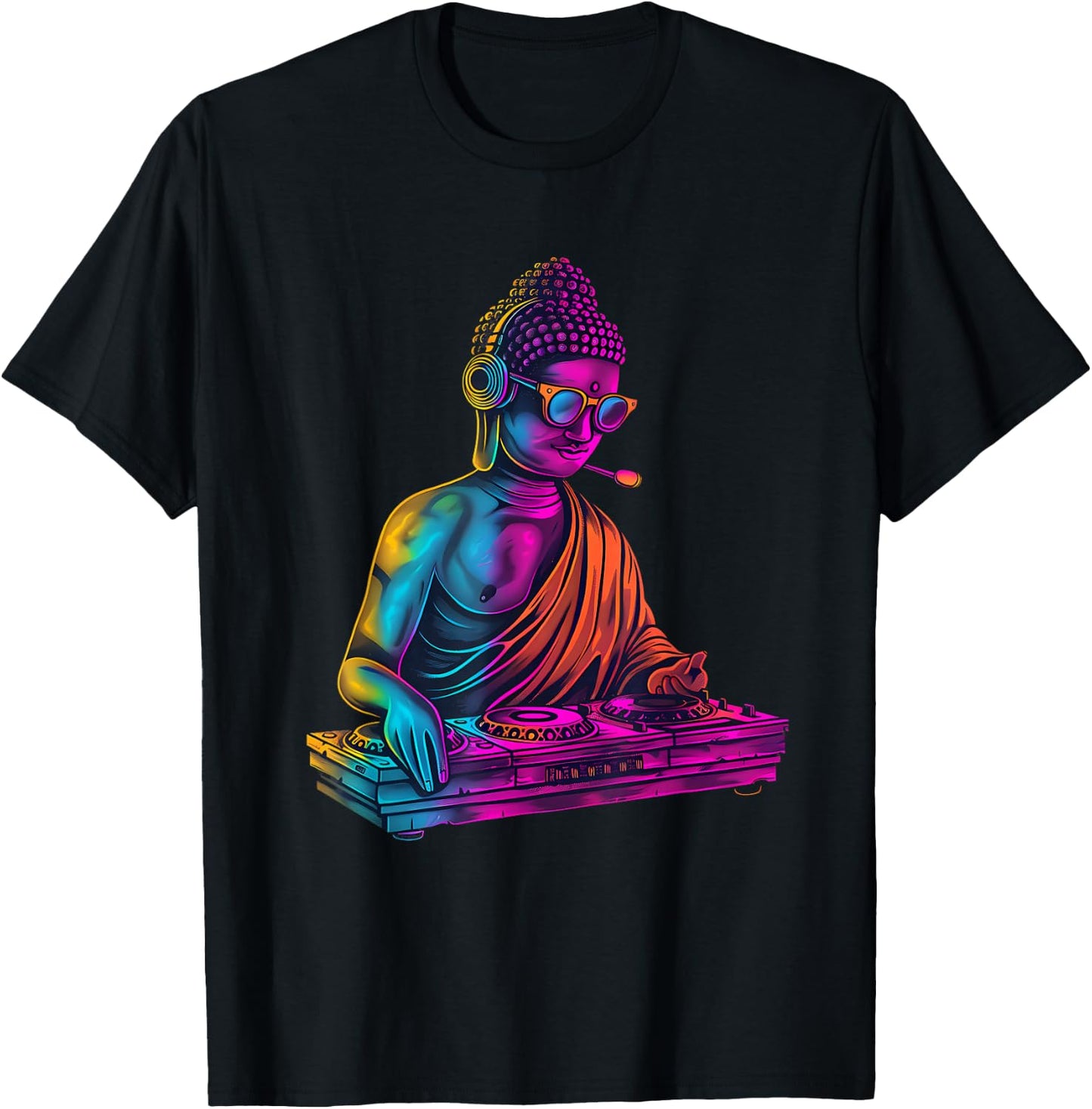 Buddha DJ Turntable DJ Buddha Techno EDM House Buddhism T-Shirt - T-Shirt | Black