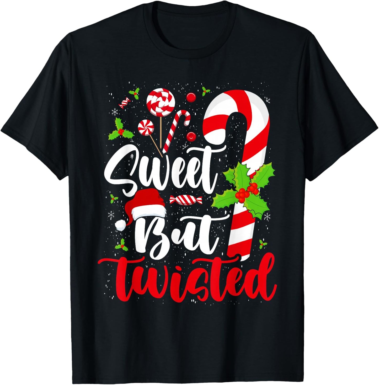 Candy Cane Christmas Short Sleeve T-Shirt - T-Shirt | Black