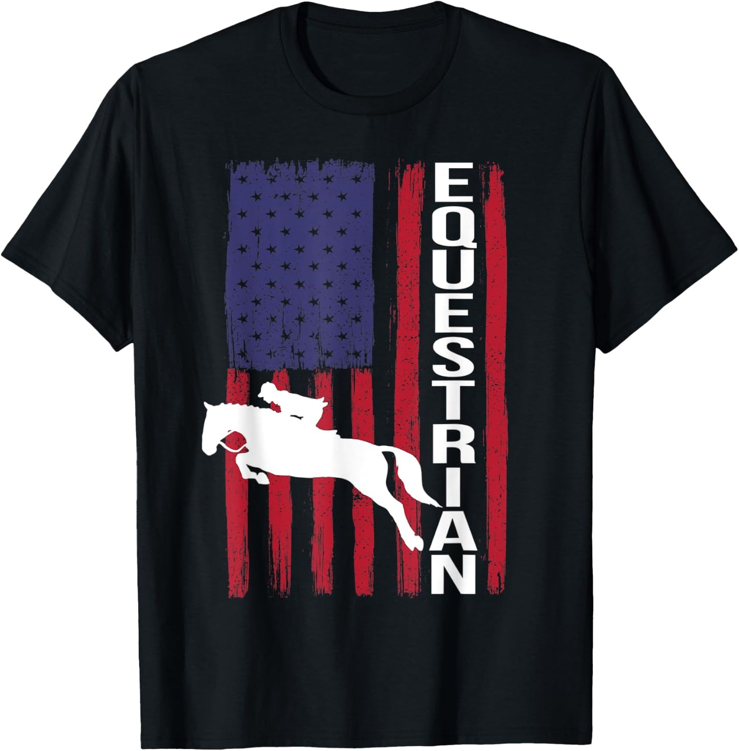 Equestrian Eventing Horse Show Jumping Sport USA Flag T-Shirt - T-Shirt | Black