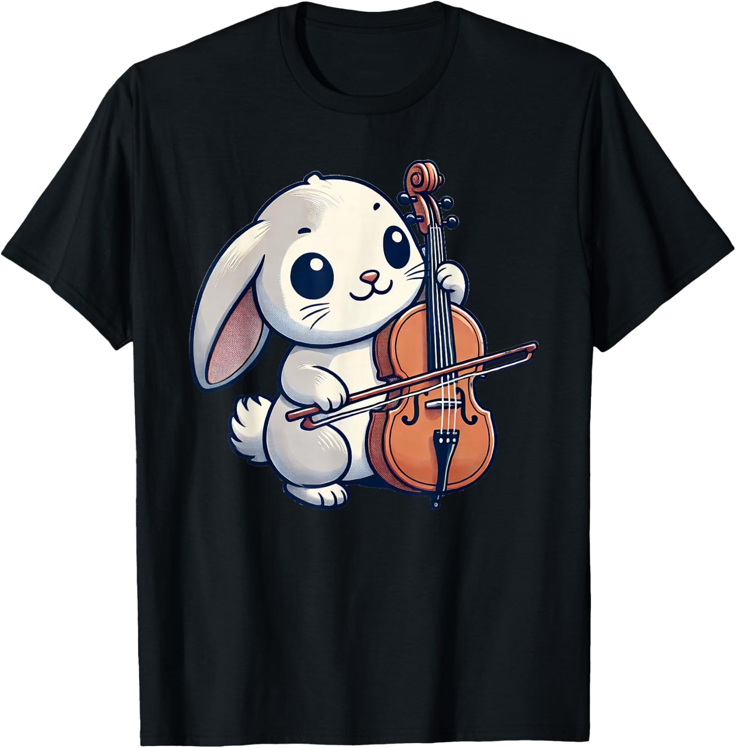 Cute Rabbit Bunny Playing Cello Rabbits Musician Music T-Shirt - T-Shirt | Black