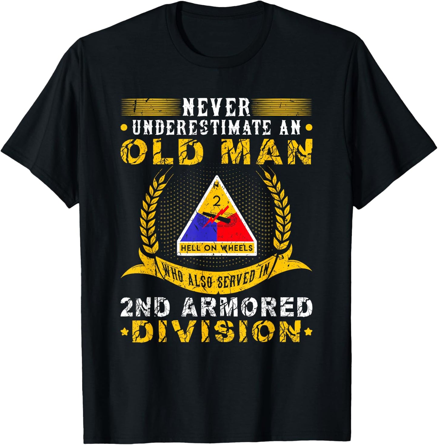 Old Man 2nd Armored Division Military Army War Veteran T-Shirt - T-Shirt | Black