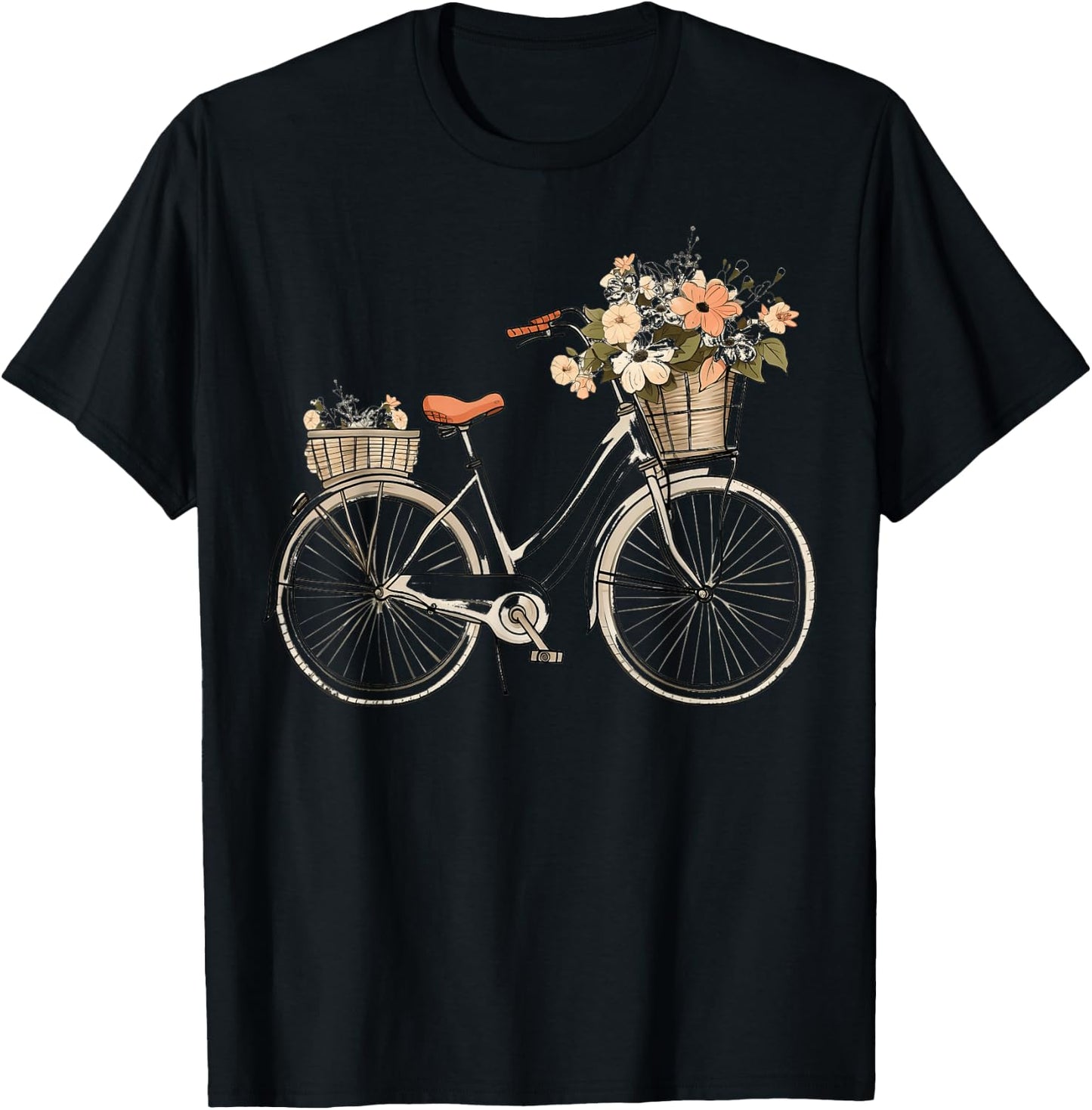 Vintage Floral Bicycle T-Shirt - T-Shirt | Black